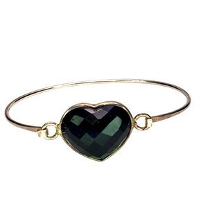 Black Heart 925 Sterling Silver Onyx Bangle Bracelet Goth Emo Faceted 11.3gr